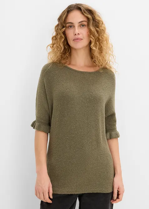 Maglione in misto cotone con maniche a volant, bonprix