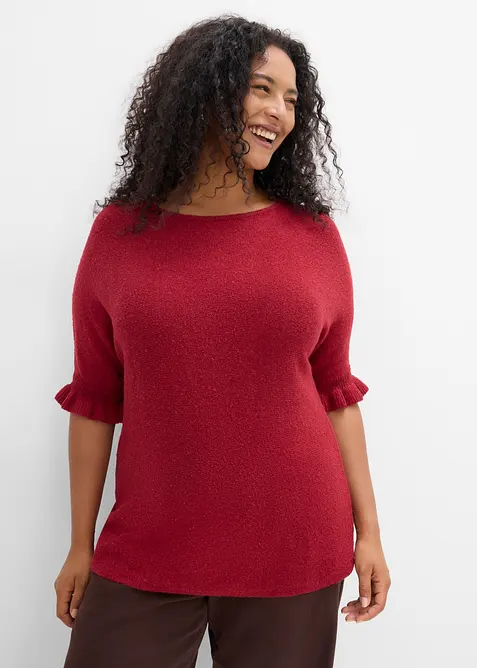 Maglione in misto cotone con maniche a volant, bonprix