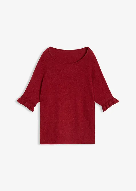 Maglione in misto cotone con maniche a volant, bonprix