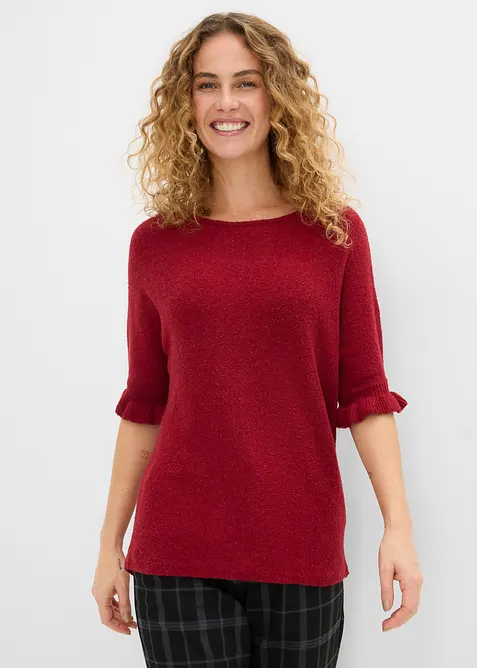 Maglione in misto cotone con maniche a volant, bonprix