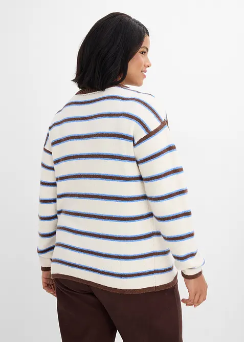 Maglione in misto cotone con laccetto allo scollo, bonprix
