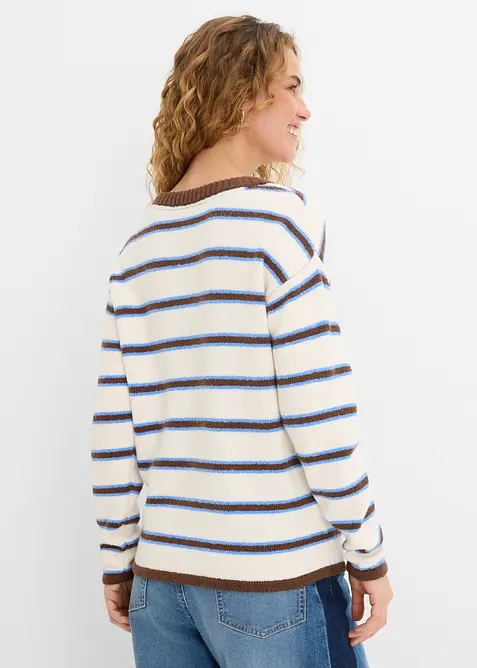 Maglione in misto cotone con laccetto allo scollo, bonprix