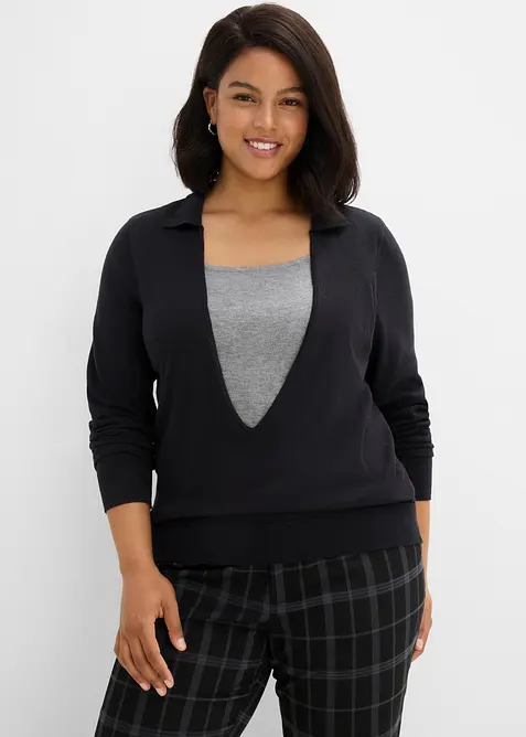 Maglione in filato fine misto viscosa con effetto layering, bonprix