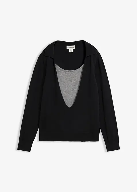 Maglione in filato fine misto viscosa con effetto layering, bonprix