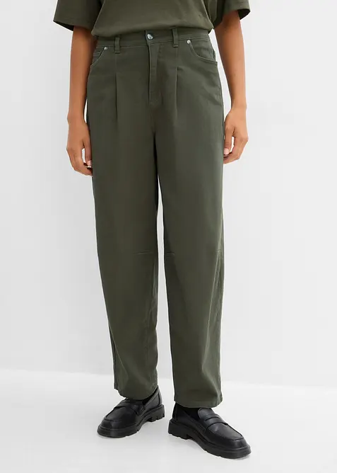 Pantaloni barrel in twill di cotone con vita comoda, bonprix