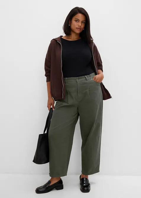Pantaloni barrel in twill di cotone con vita comoda, bonprix