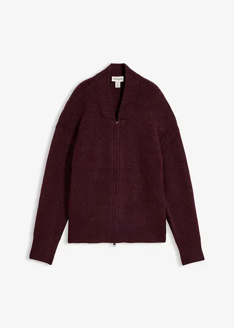 Cardigan con zip in morbido in misto lana, bonprix