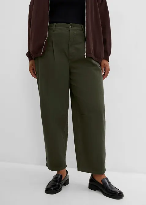 Pantaloni barrel in twill di cotone con vita comoda, bonprix