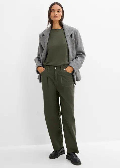 Pantaloni barrel in twill di cotone con vita comoda, bonprix