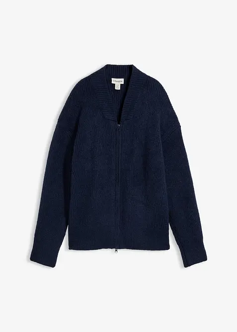 Cardigan con zip in morbido in misto lana, bonprix