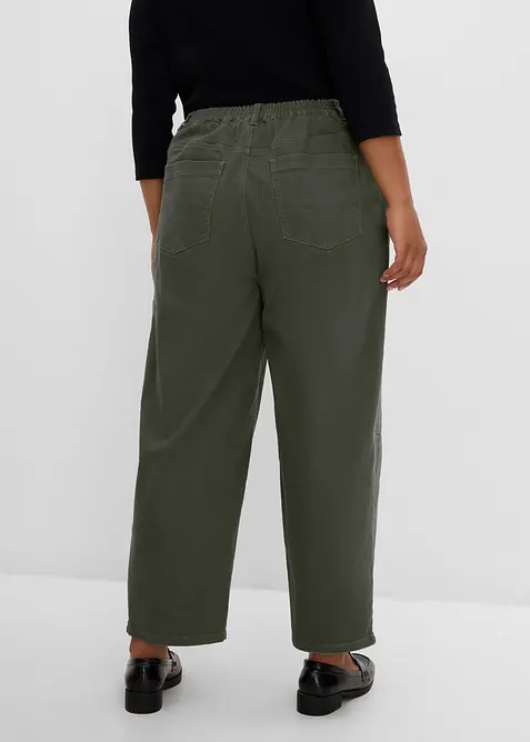 Pantaloni barrel in twill di cotone con vita comoda, bonprix