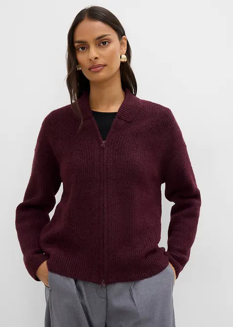 Cardigan con zip in morbido in misto lana, bonprix