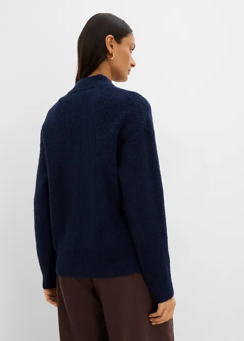 Cardigan con zip in morbido in misto lana, bonprix