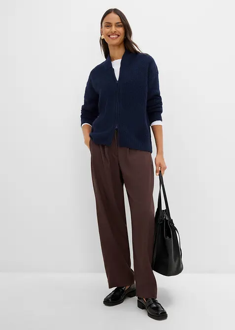 Cardigan con zip in morbido in misto lana, bonprix