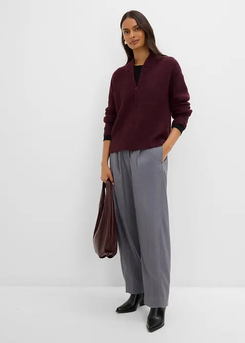 Cardigan con zip in morbido in misto lana, bonprix