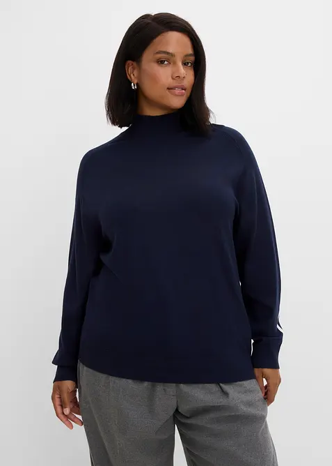 Maglione in filato fine di misto viscosa con dettaglio a contrasto, bonprix