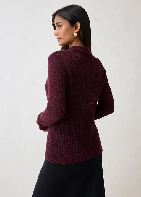 Maglione stile polo in maglia morbida traforata, bonprix