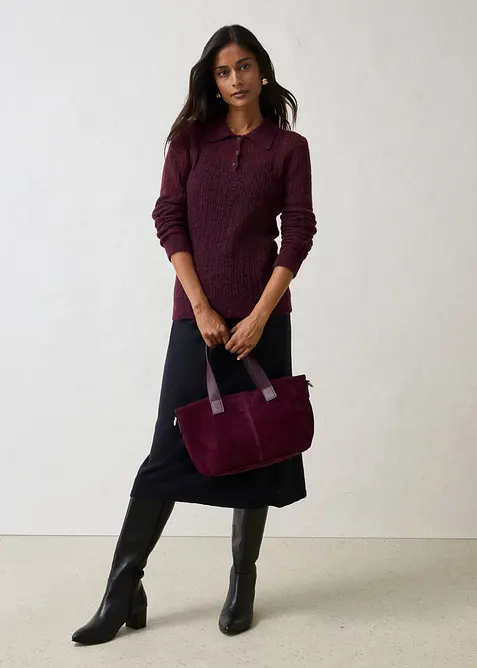 Maglione stile polo in maglia morbida traforata, bonprix