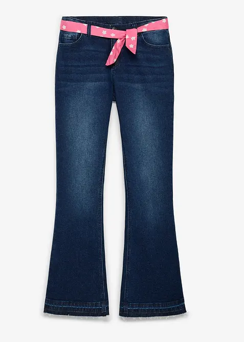 Jeans flared con cintura da annodare, vita media (set 2 pezzi), bonprix