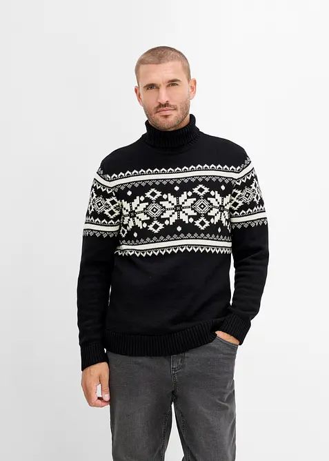 Maglione norvegese a collo alto in puro cotone, bonprix