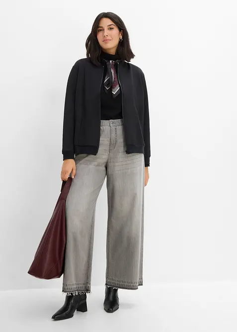 Jeans wide leg con girovita elasticizzato, vita media, bonprix