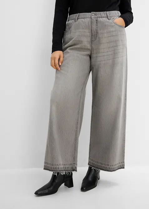 Jeans wide leg con girovita elasticizzato, vita media, bonprix