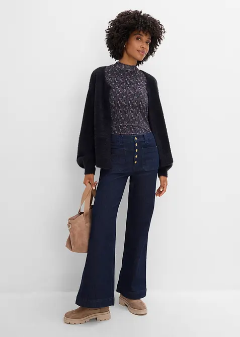 Jeans a zampa, vita alta, bonprix