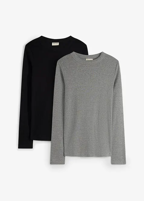 Maglia pr&eacute;maman a costine in puro cotone (pacco da 2), bonprix