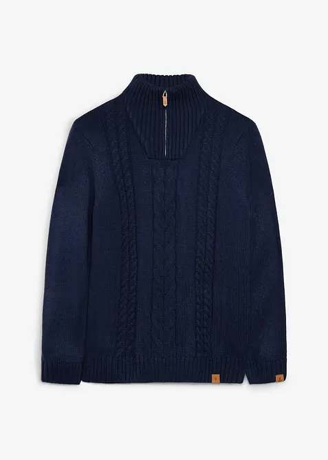 Maglione in lavorazione a trecce con collo e zip, bonprix