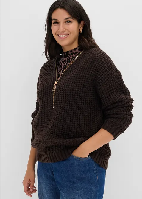 Maglione in filato grosso con cerniera, bonprix