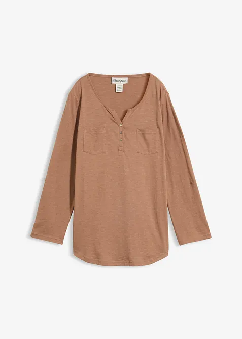 Maglia serafino in cotone con bottoni, bonprix