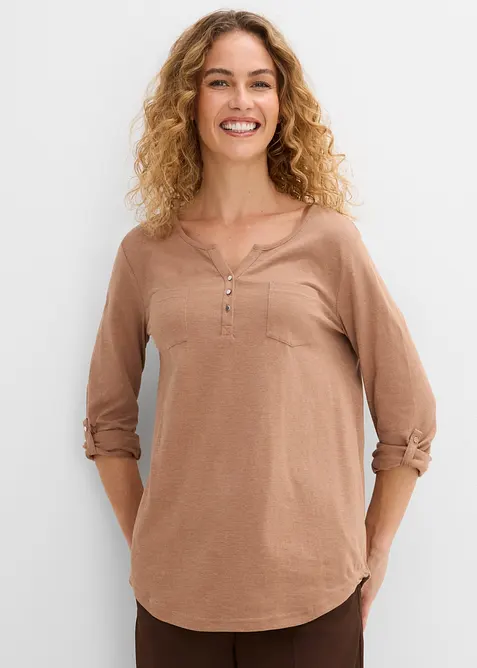 Maglia serafino in cotone con bottoni, bonprix