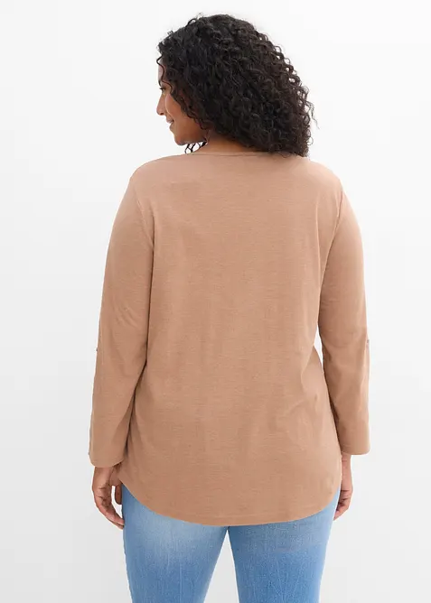 Maglia serafino in cotone con bottoni, bonprix