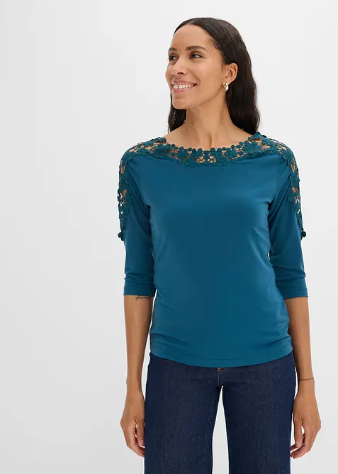 Maglia con maniche a 3/4 e inserto effetto uncinetto, bonprix