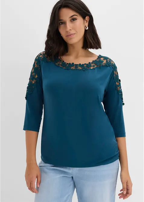 Maglia con maniche a 3/4 e inserto effetto uncinetto, bonprix