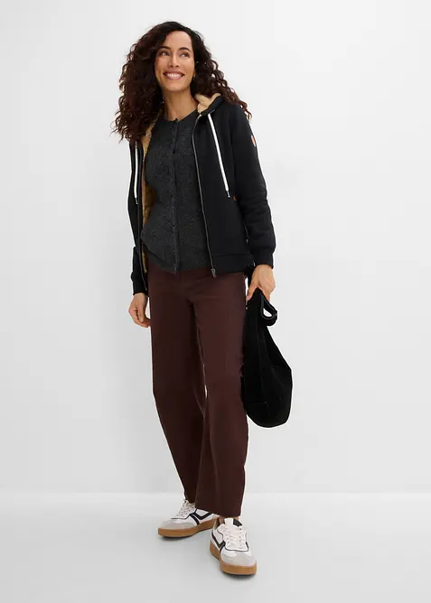 Felpa con zip, cappuccio e fodera teddy, bonprix