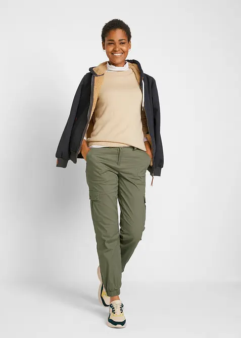Felpa con zip, cappuccio e fodera teddy, bonprix