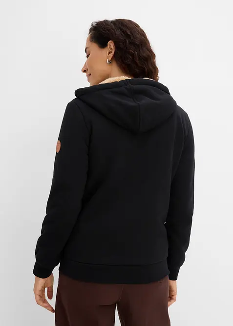 Felpa con zip, cappuccio e fodera teddy, bonprix