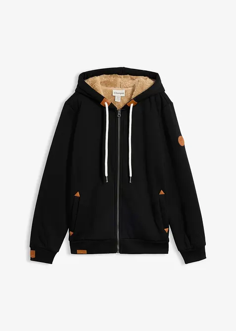 Felpa con zip, cappuccio e fodera teddy, bonprix