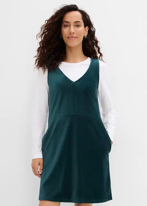 Abito salopette in velluto a coste elasticizzato, bonprix