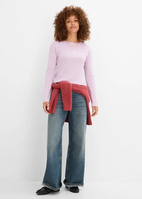 Maglia a maniche lunghe in puro cotone a coste, bonprix
