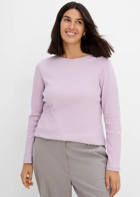 Maglia a maniche lunghe in puro cotone a coste, bonprix