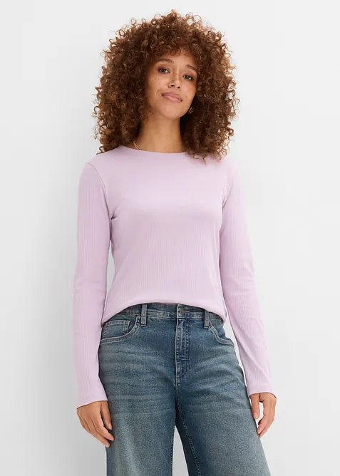 Maglia a maniche lunghe in puro cotone a coste, bonprix