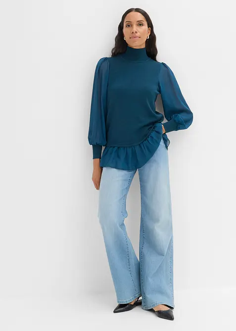 Maglione in filato fine con inserto effetto camicia, bonprix