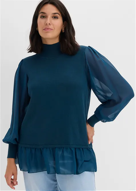 Maglione in filato fine con inserto effetto camicia, bonprix