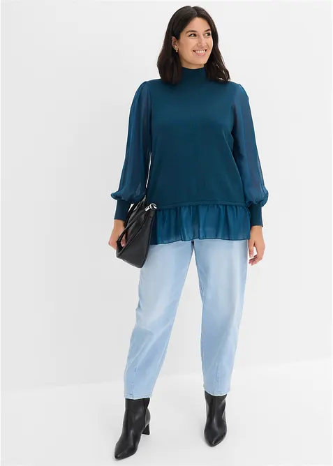 Maglione in filato fine con inserto effetto camicia, bonprix