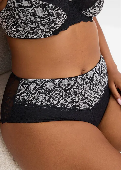 Culotte a vita alta con mesh stampato, bonprix