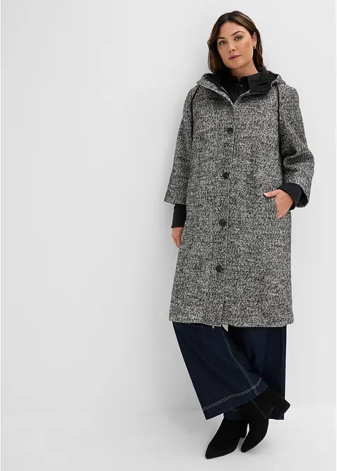 Cappotto effetto tweed con polsini in maglia, bonprix