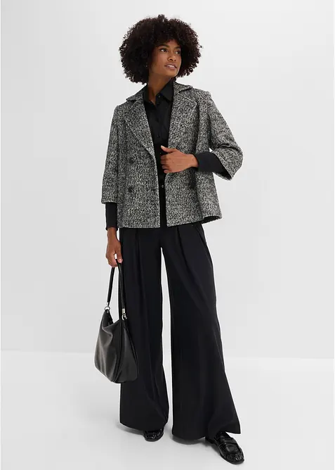 Caban effetto tweed con polsini in maglia, bonprix