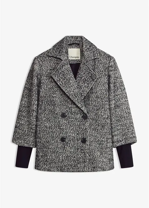 Caban effetto tweed con polsini in maglia, bonprix